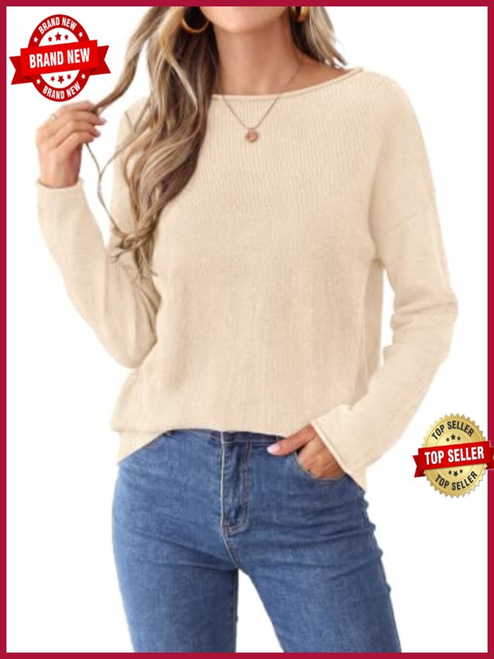 Women's Oversized Boat Neck Rolled Edge Pullover Sweater